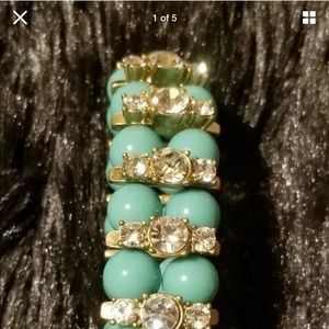 J. Crew Turquoise Rhinestone Stretch Bracelet, EUC